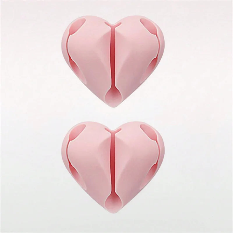 2Pcs Heart-Shaped Mini Cable Winder Organizer USB Charging Cable Clips Desk Tidy Organiser Holder Protectors in Home Office Car